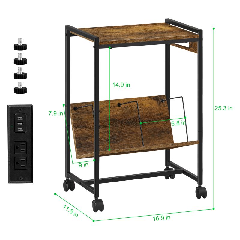 Record Player Stand with Vinyl Storage & Charging Station