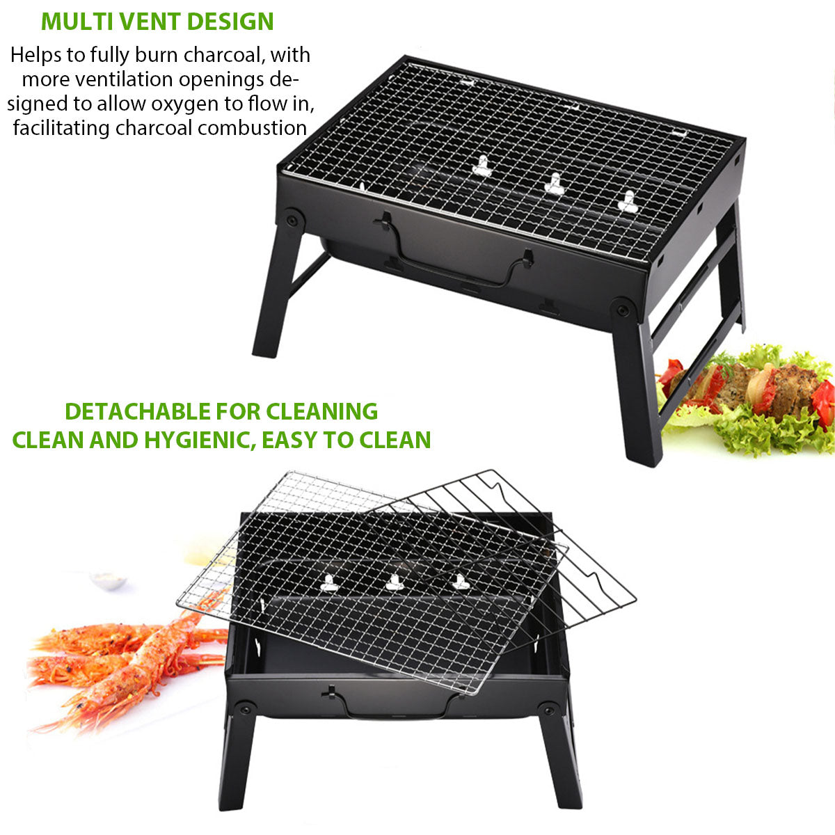 Portable BBQ Charcoal Grill - Stainless Steel Mini Kit