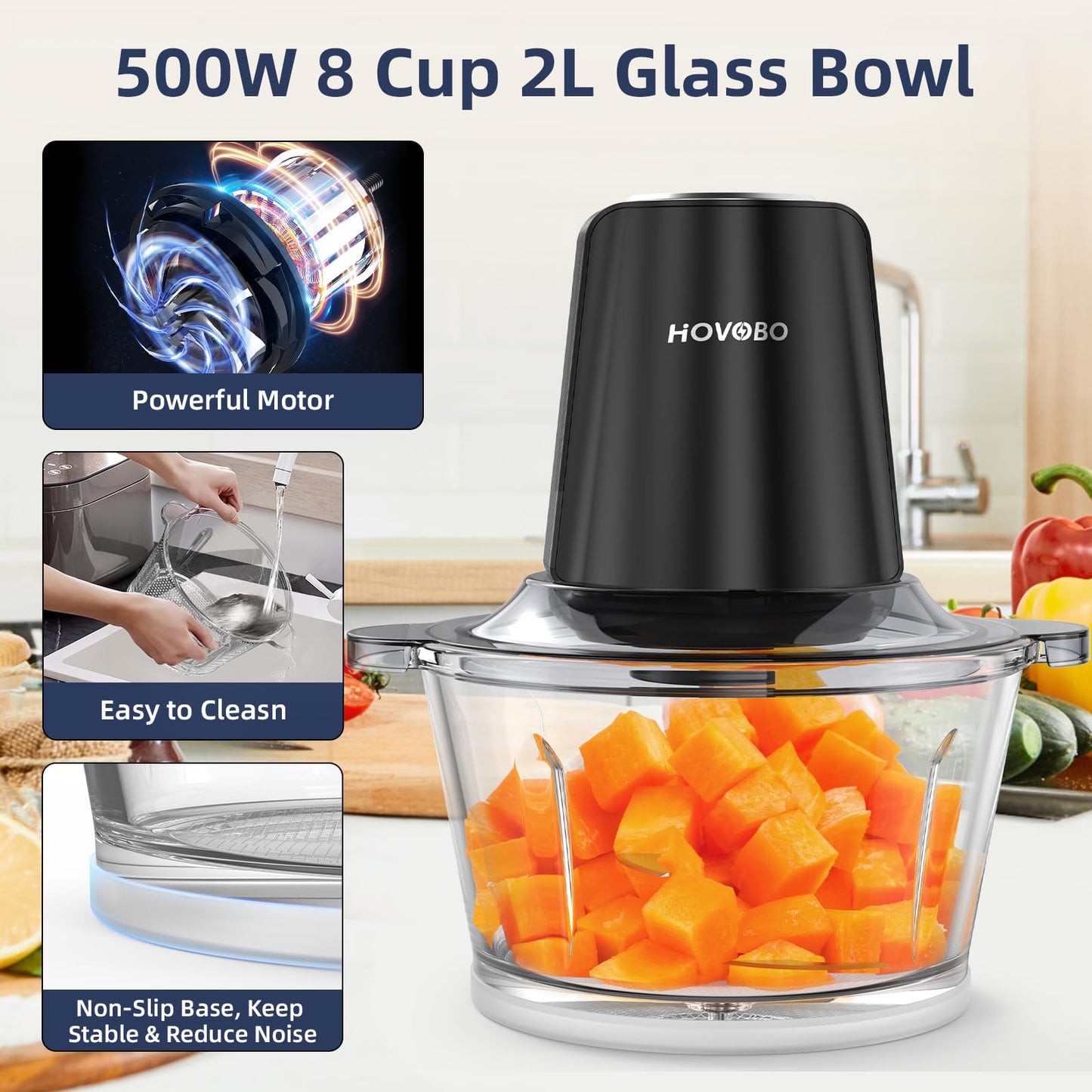 500W Electric Meat Grinder & Food Processor - 2 Speed Chopper