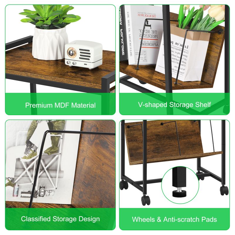 Record Player Stand with Vinyl Storage & Charging Station