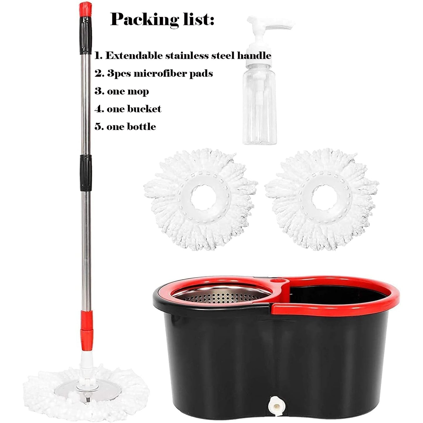 360° Spin Mop Set - Stainless Steel, 3 Microfiber Heads