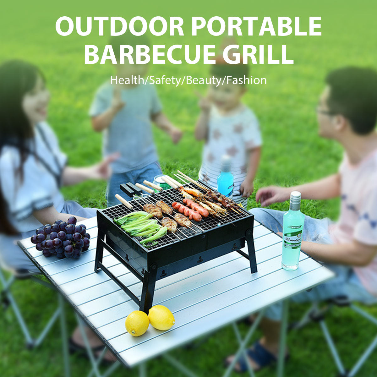 Portable BBQ Charcoal Grill - Stainless Steel Mini Kit
