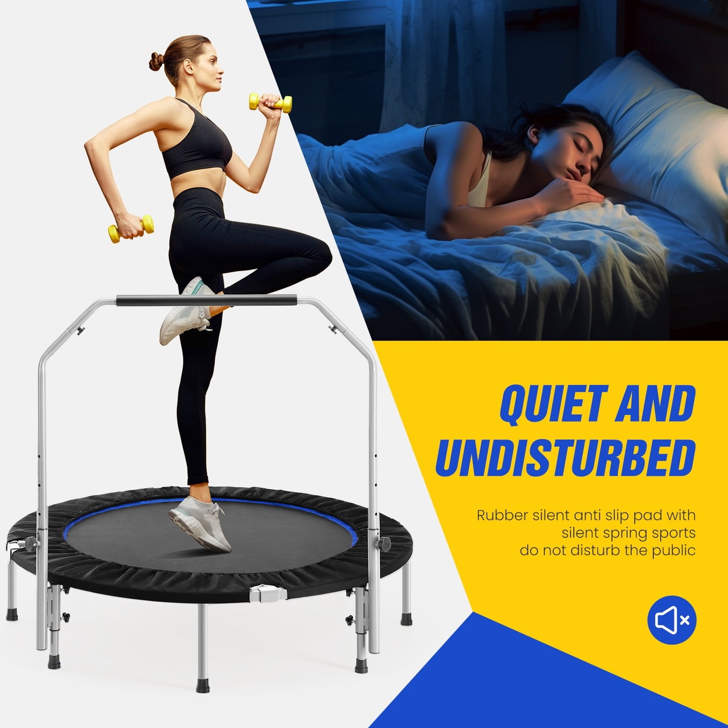 40" Foldable Fitness Trampoline - Indoor/Outdoor, 330lbs Max