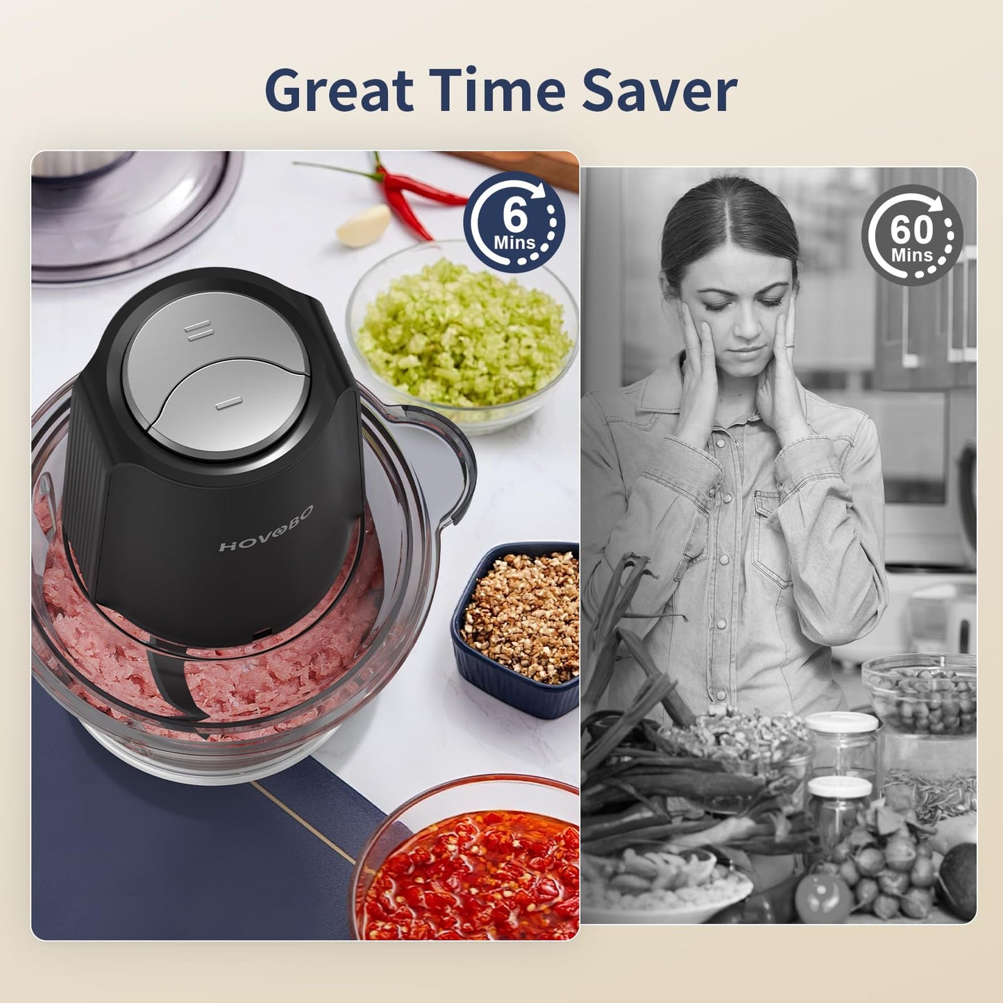 500W Electric Meat Grinder & Food Processor - 2 Speed Chopper
