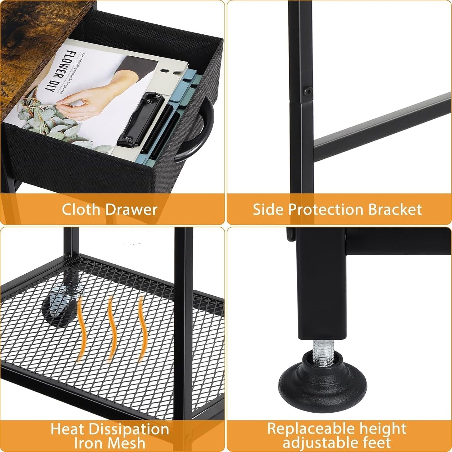 Rolling PC Tower Stand with Wheels - 2 Tier CPU Holder & Drawer