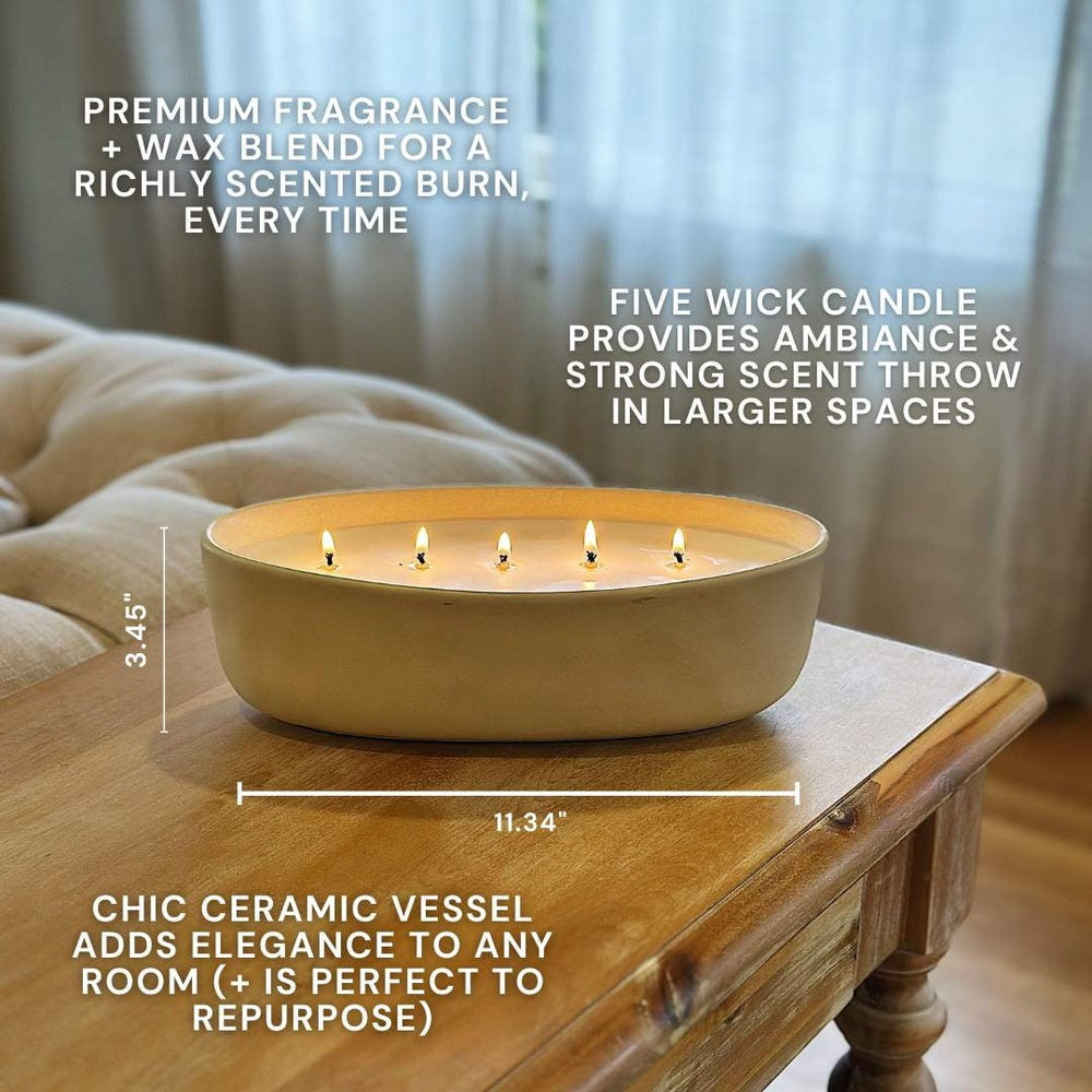 Red Lava Citrus 5-Wick Candle - 48hr Burn, Chic Ceramic Jar