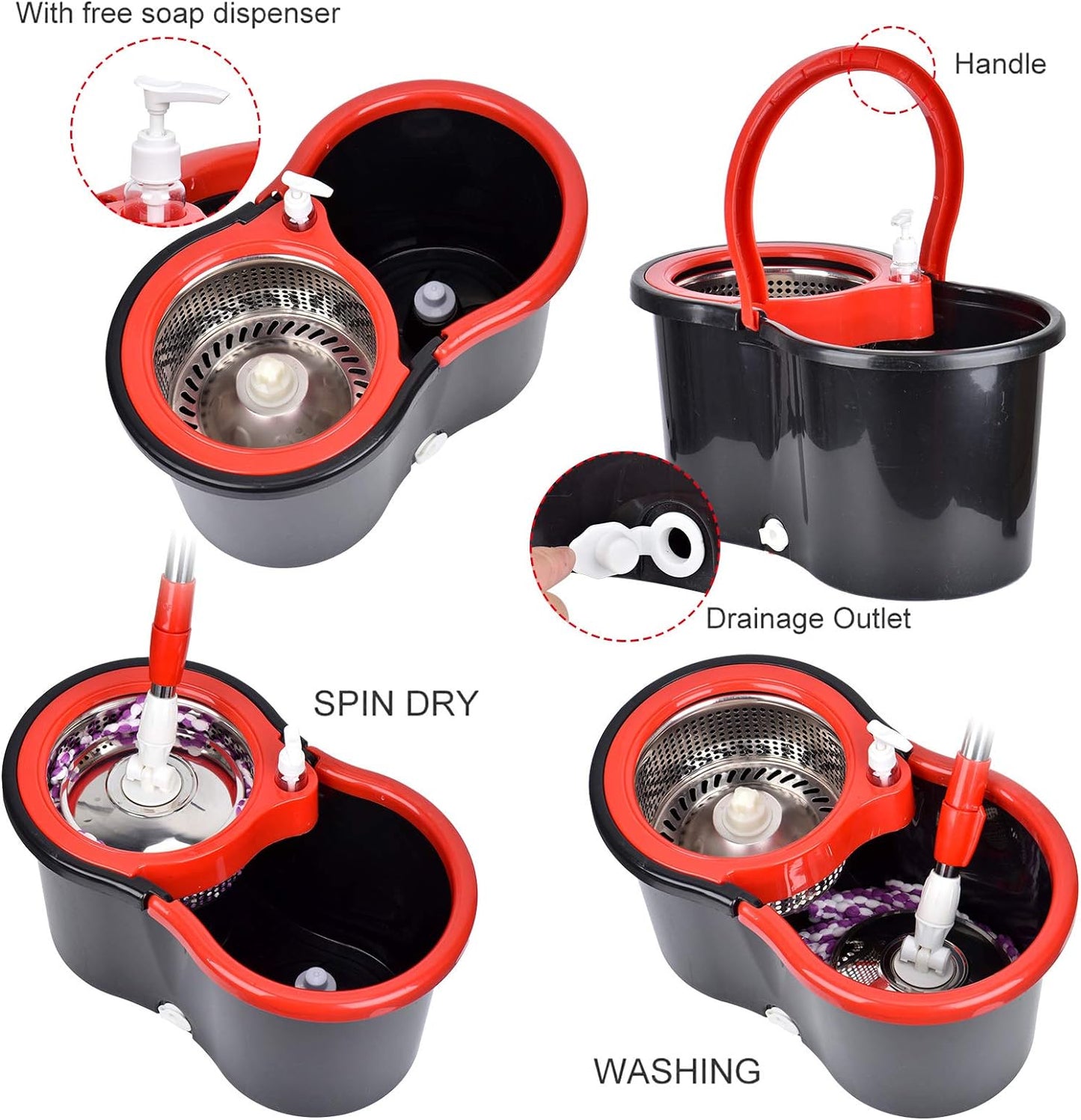 360° Spin Mop Set - Stainless Steel, 3 Microfiber Heads