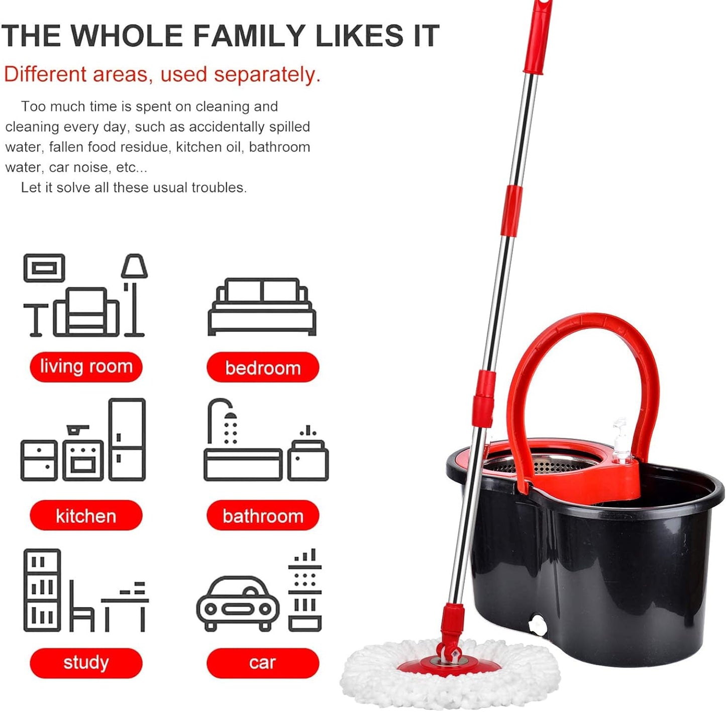 360° Spin Mop Set - Stainless Steel, 3 Microfiber Heads