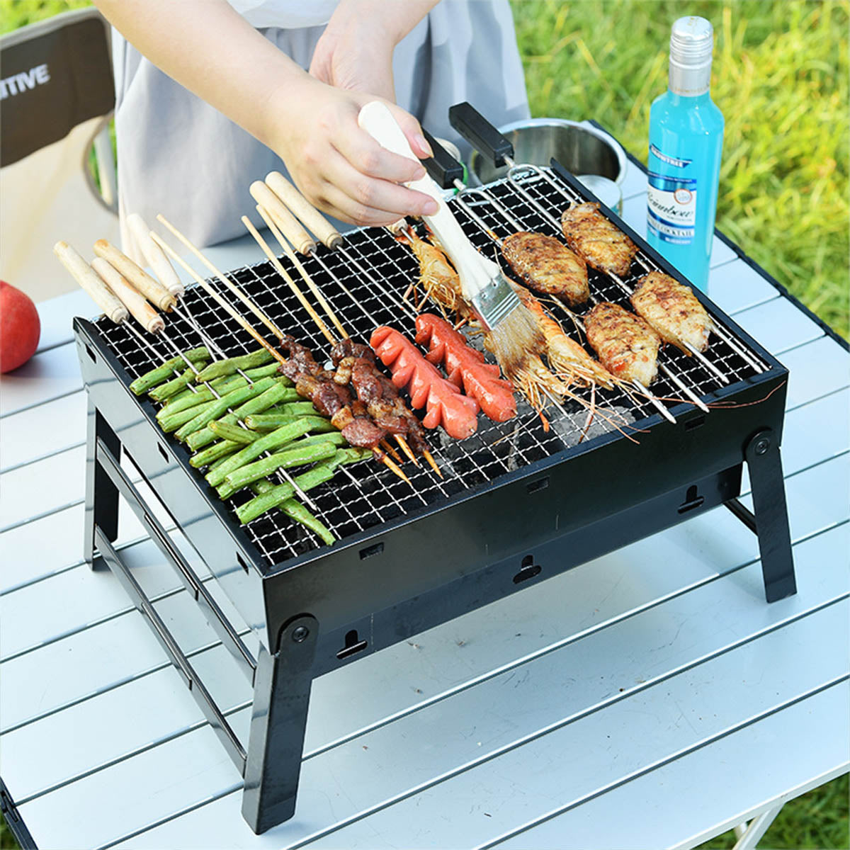Portable BBQ Charcoal Grill - Stainless Steel Mini Kit