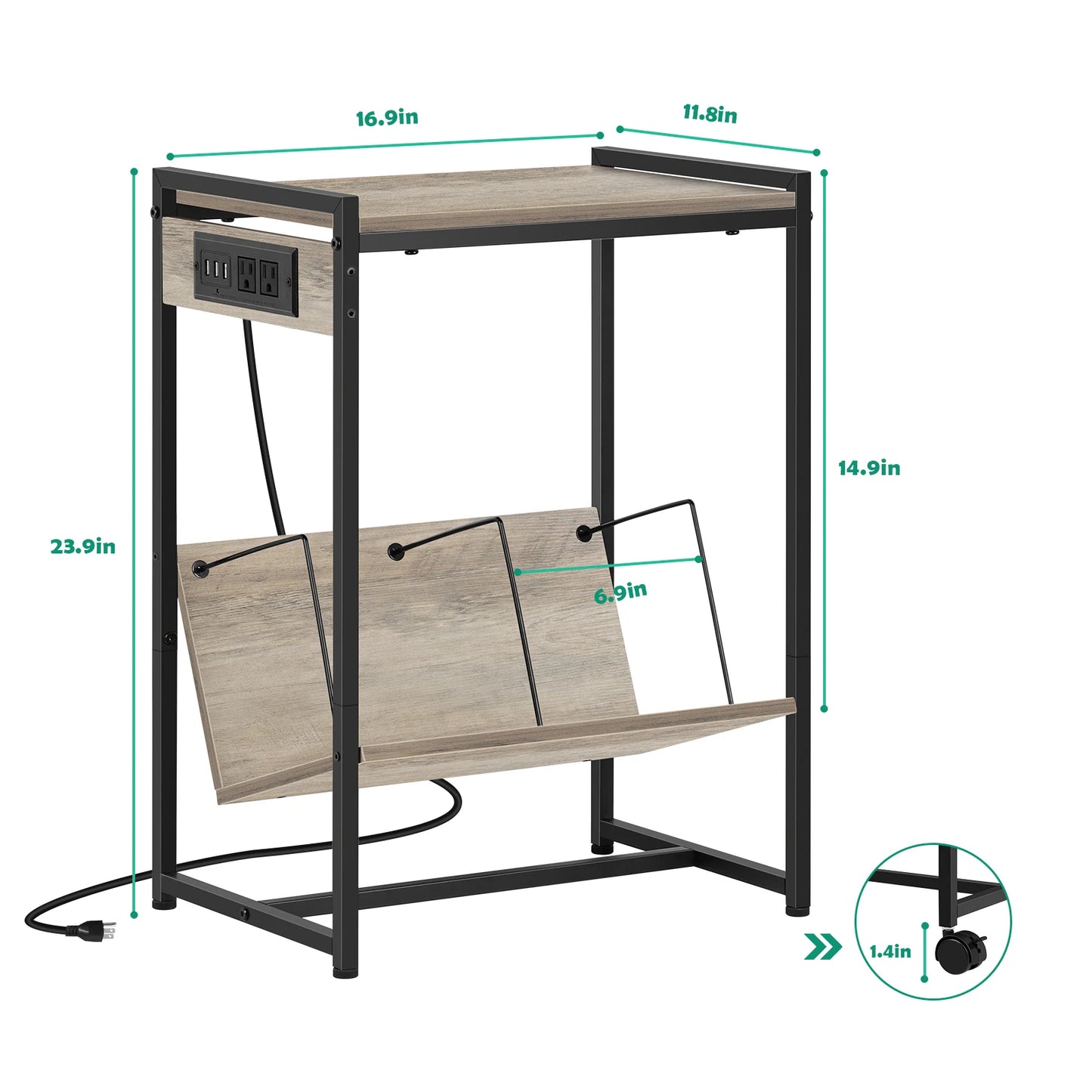 Record Player Stand with Vinyl Storage & Charging Station