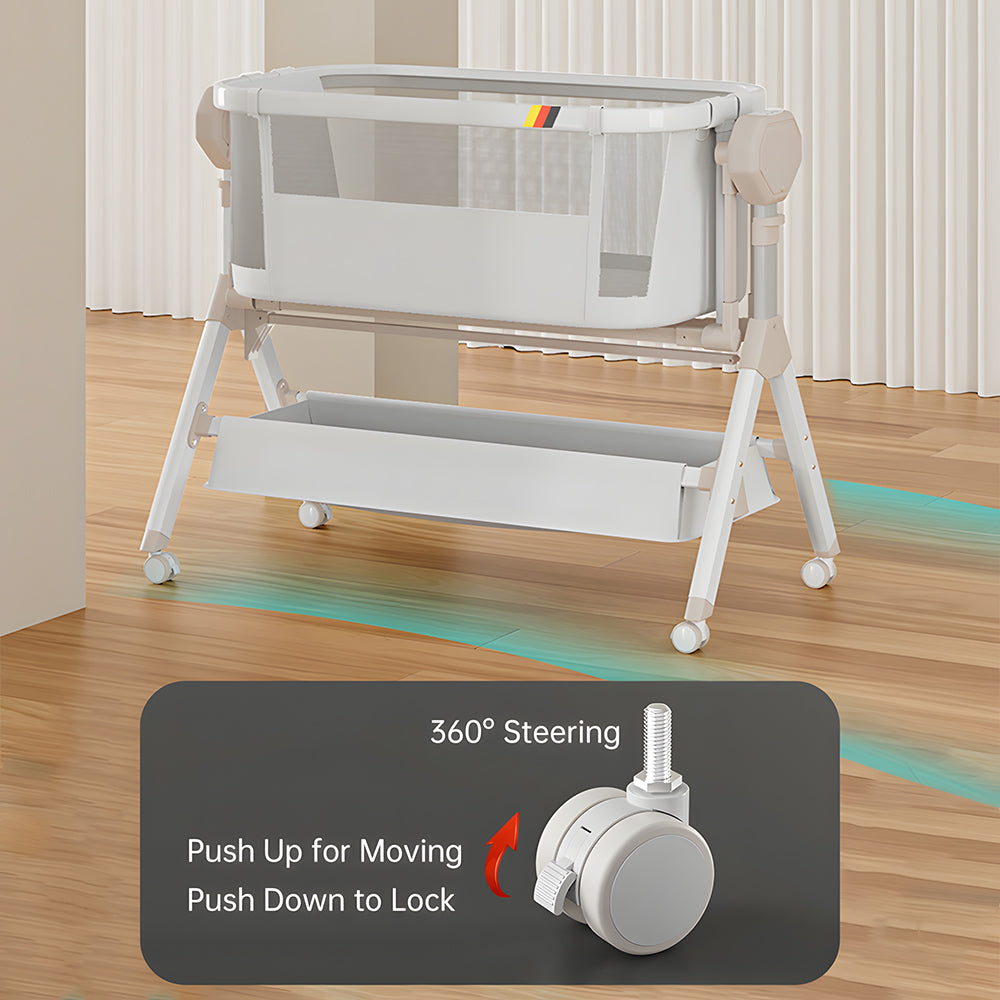 Electric Rocking Bassinet with Remote & Wheels, 0-6M Baby Crib