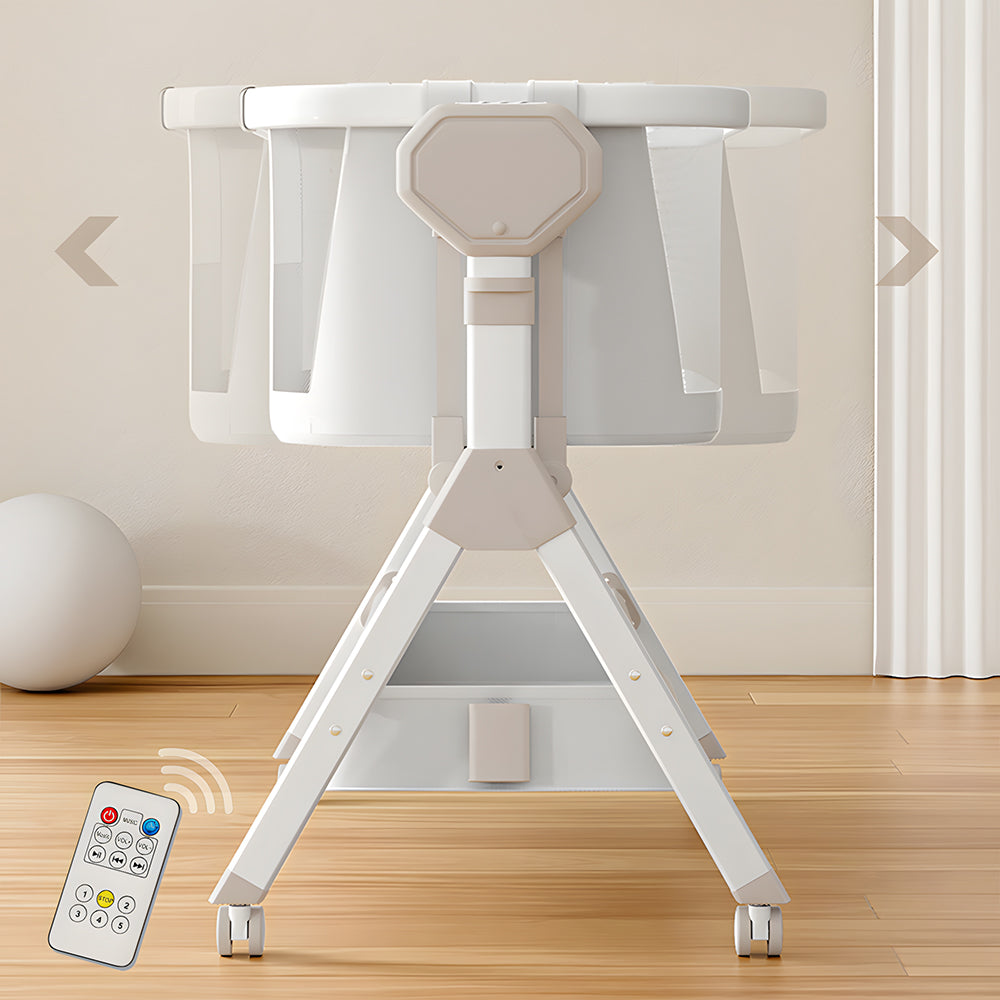 Electric Rocking Bassinet with Remote & Wheels, 0-6M Baby Crib