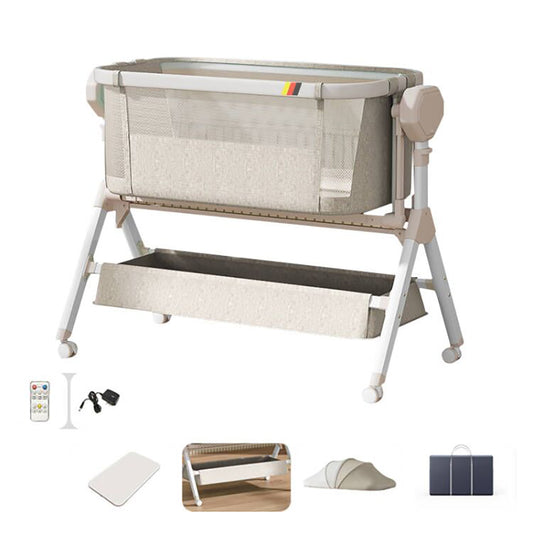 Electric Rocking Bassinet with Remote & Wheels, 0-6M Baby Crib