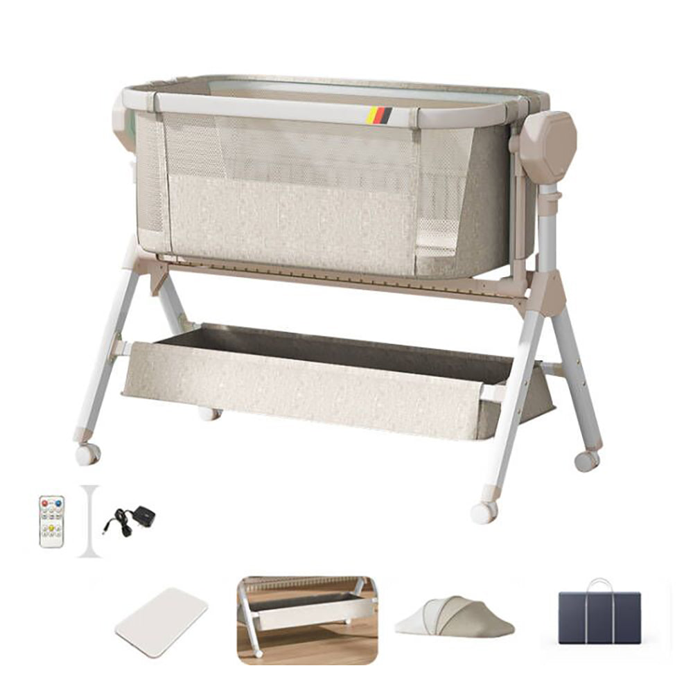 Electric Rocking Bassinet with Remote & Wheels, 0-6M Baby Crib