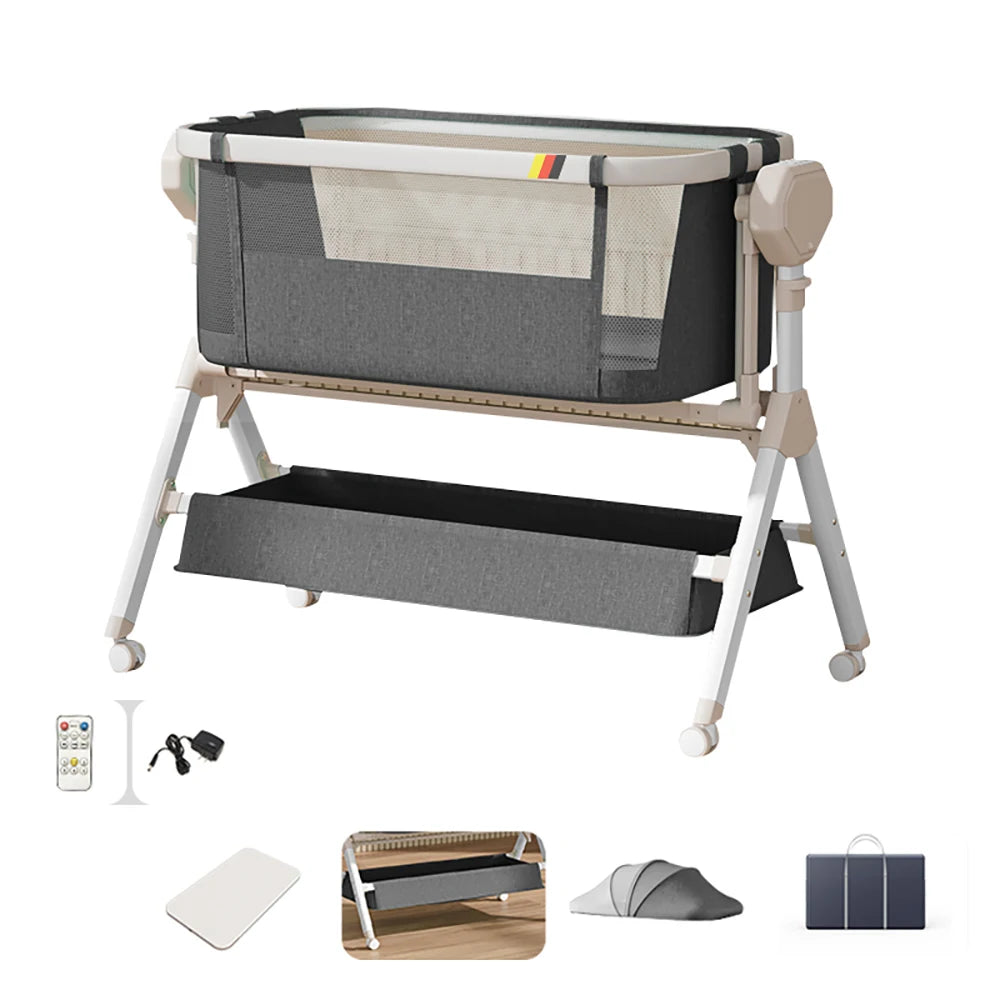 Electric Rocking Bassinet with Remote & Wheels, 0-6M Baby Crib