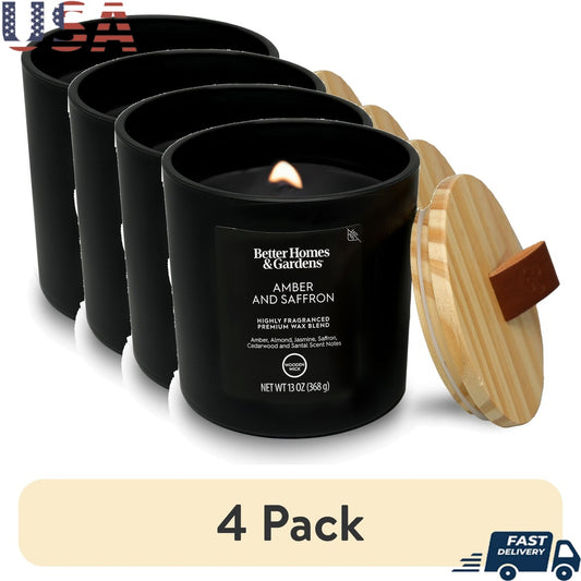 Amber Saffron Candle Set - 4 Pack, 13oz, 65h Burn, Home Decor