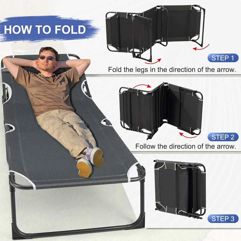 Camping Cot with Mattress - 4-Position Folding Bed 330lbs