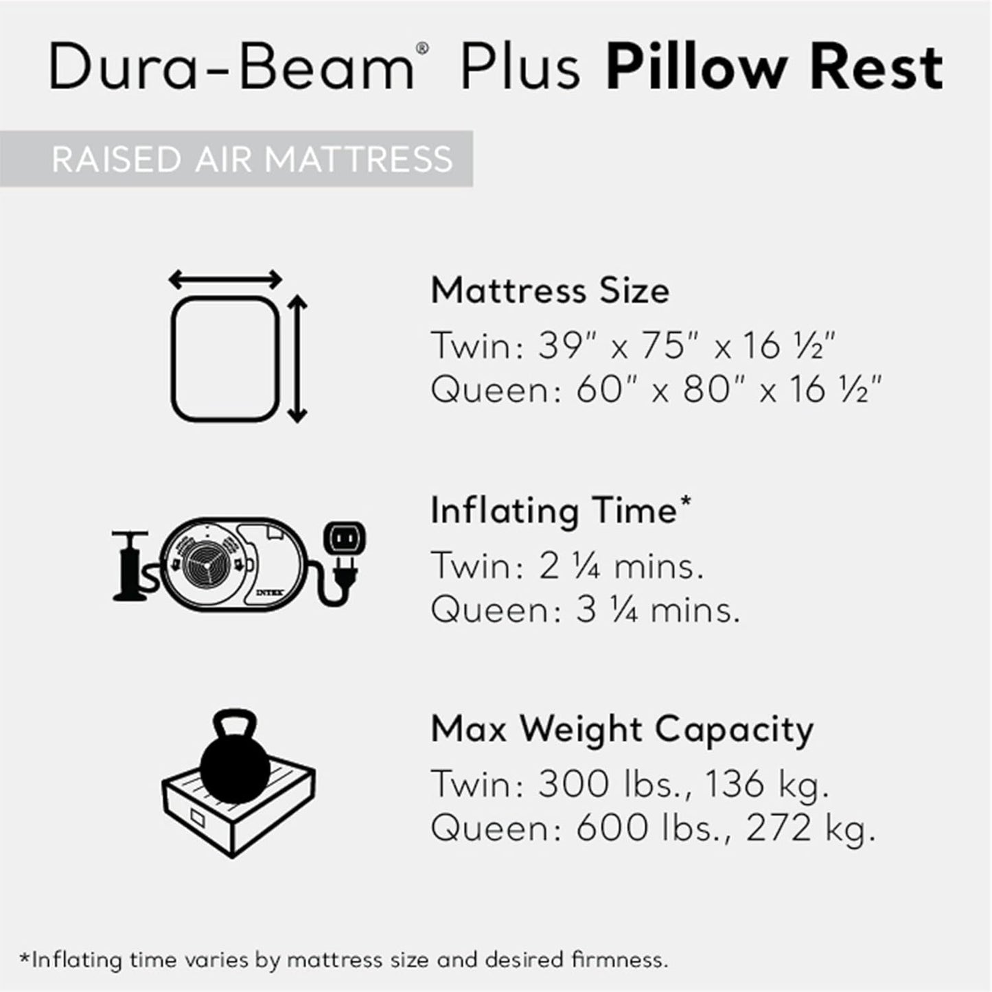 Raised Airbed Mattress Twin with Built-in Pump, Dura-Beam Plus