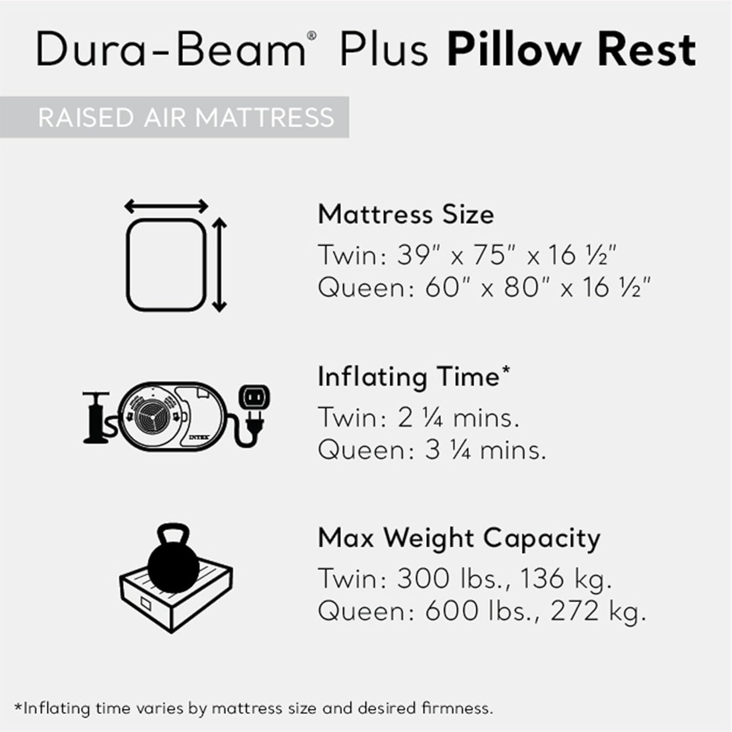 Raised Airbed Mattress Twin with Built-in Pump, Dura-Beam Plus