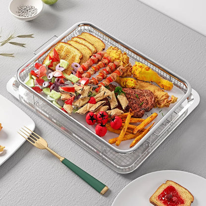 Air Fryer Basket & Pan Set - Large Stainless Steel Tray