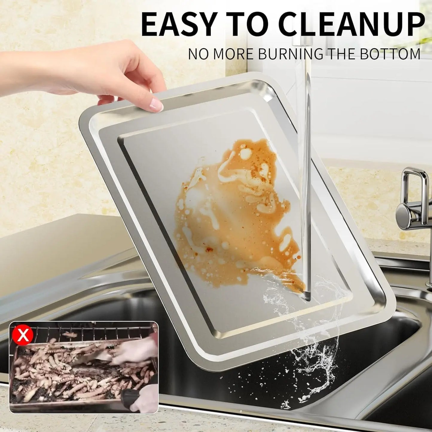 Air Fryer Basket & Pan Set - Large Stainless Steel Tray