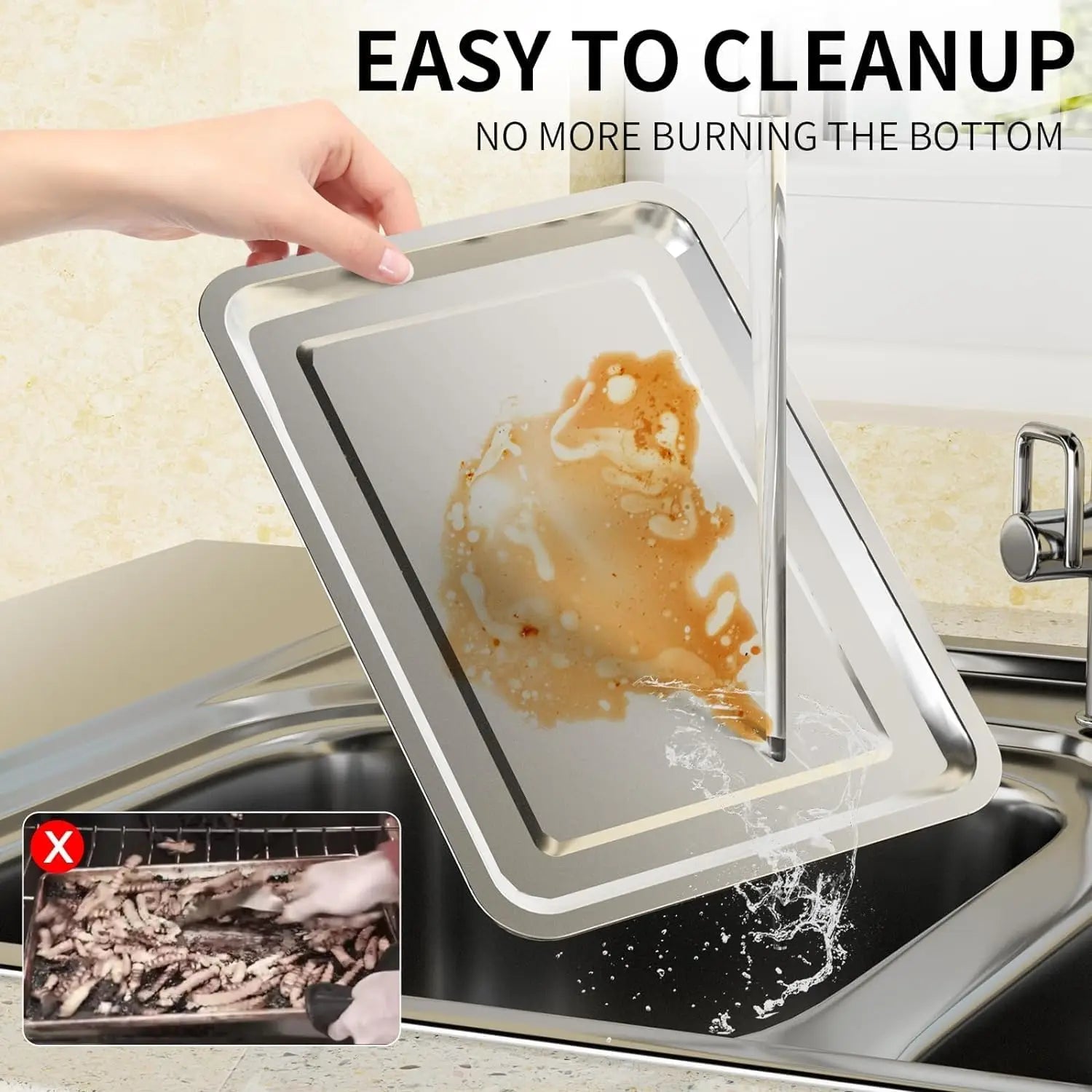 Air Fryer Basket & Pan Set - Large Stainless Steel Tray