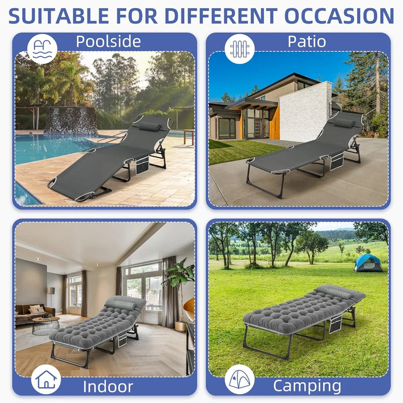 Camping Cot with Mattress - 4-Position Folding Bed 330lbs