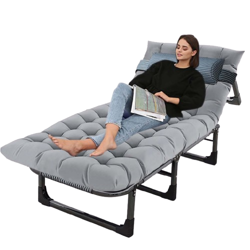 Camping Cot with Mattress - 4-Position Folding Bed 330lbs