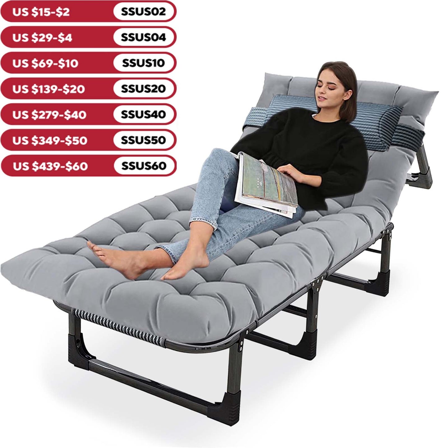 Camping Cot with Mattress - 4-Position Folding Bed 330lbs