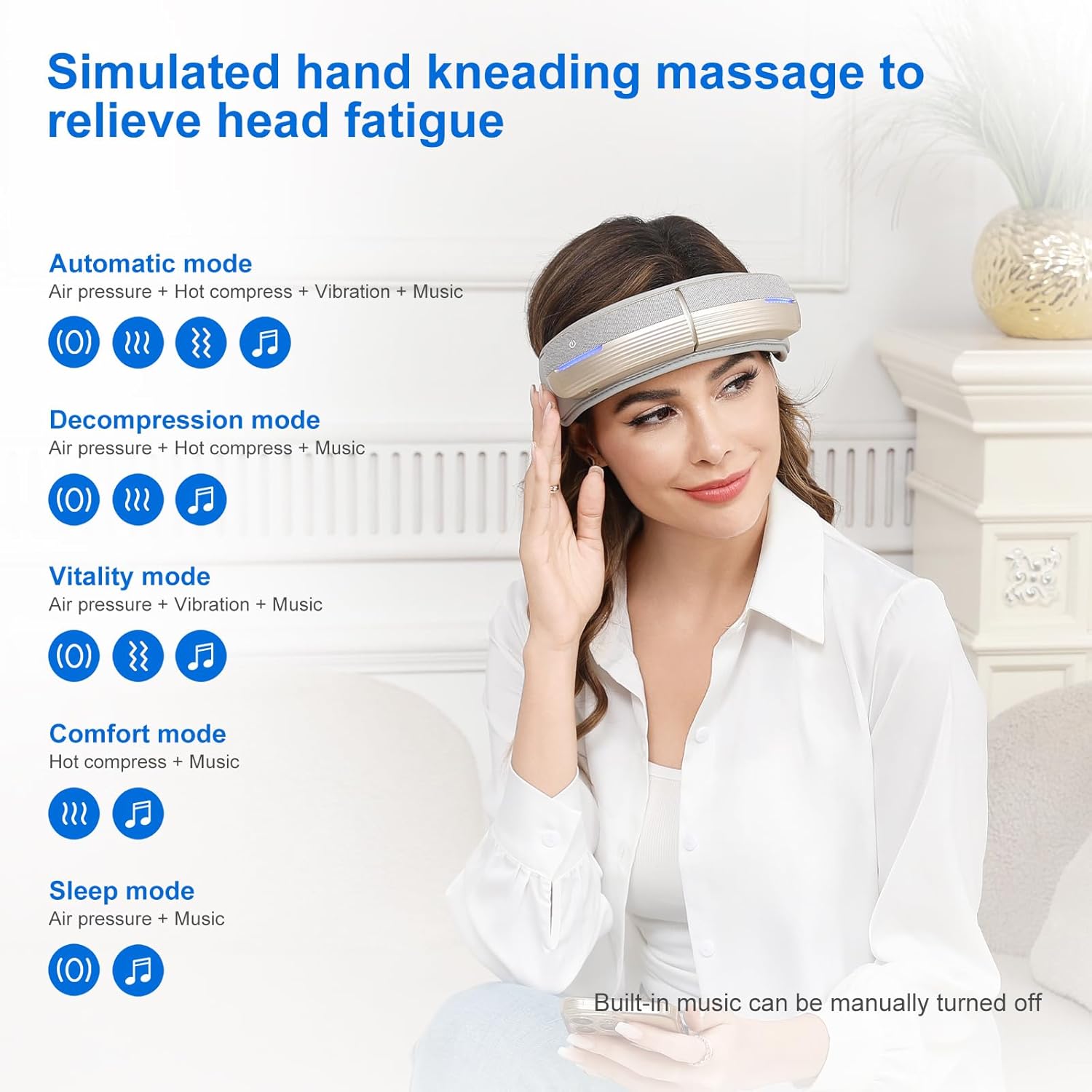Portable Electric Head Massager - 5 Modes, Heat & Bluetooth
