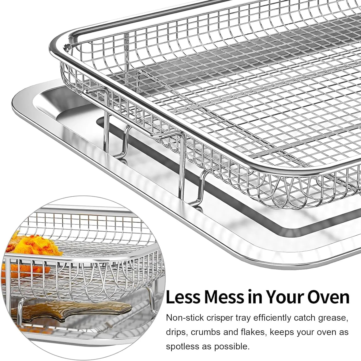 Air Fryer Basket & Pan Set - Large Stainless Steel Tray