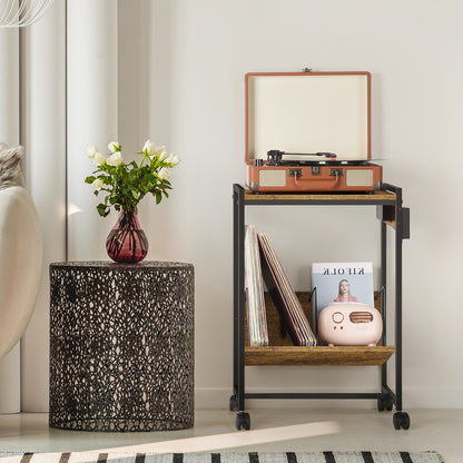 Record Player Stand with Vinyl Storage & Charging Station
