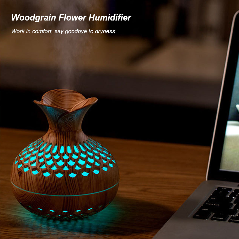 Wood Grain Flower Humidifier - USB Aromatherapy Diffuser