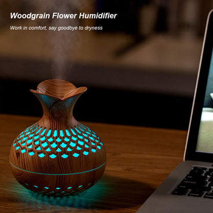 Wood Grain Flower Humidifier - USB Aromatherapy Diffuser