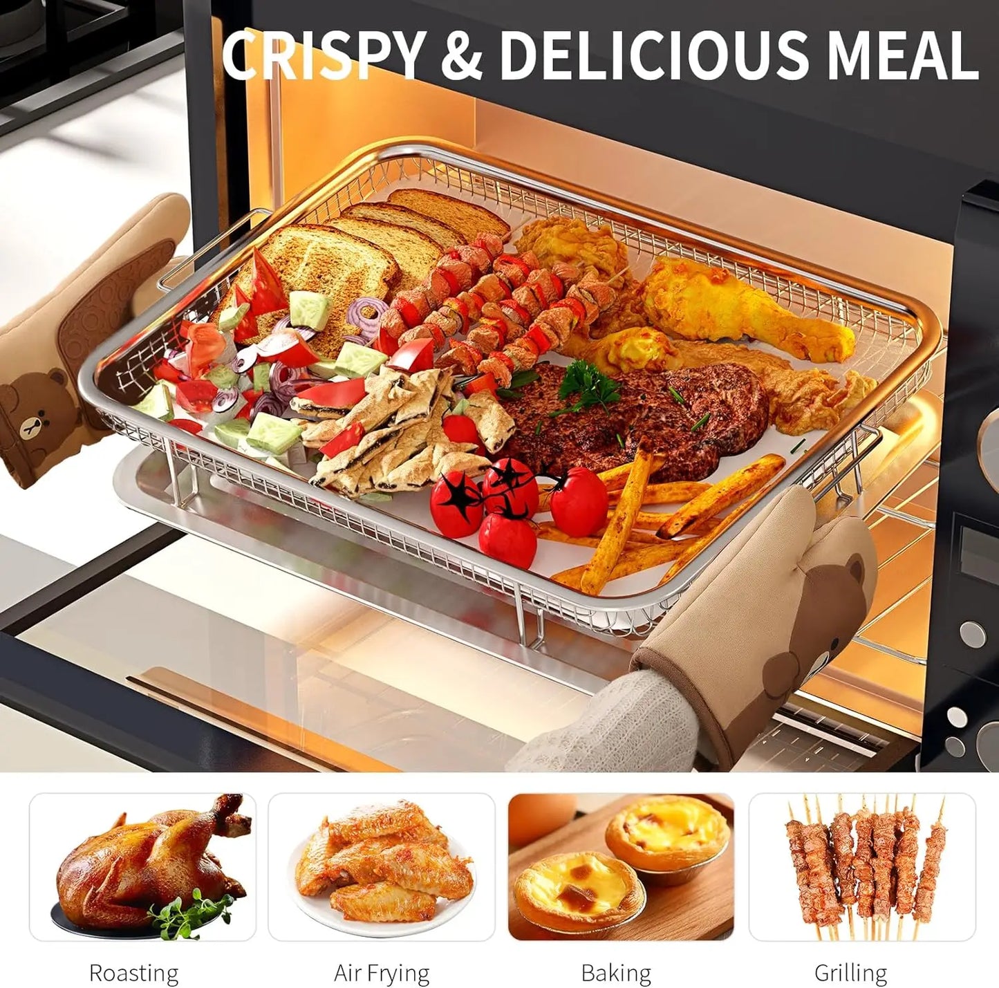 Air Fryer Basket & Pan Set - Large Stainless Steel Tray