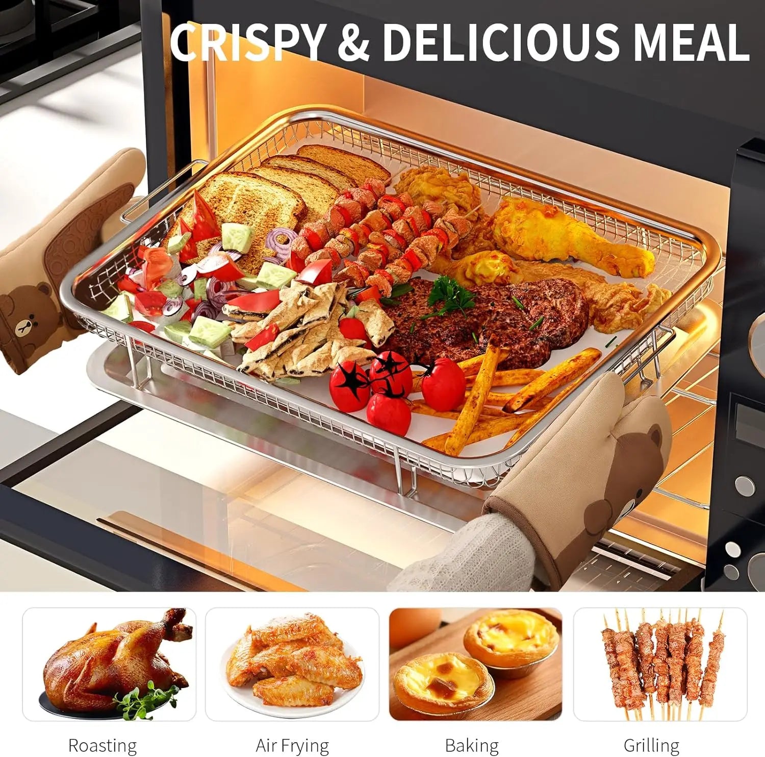 Air Fryer Basket & Pan Set - Large Stainless Steel Tray