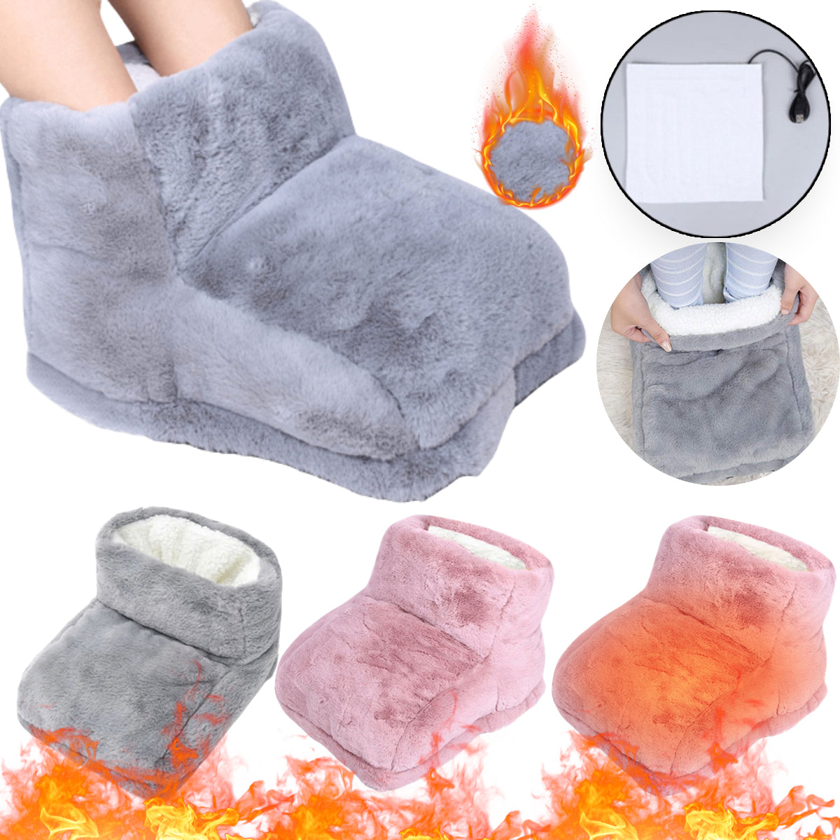 Electric Foot Warmer USB Heated Plush Slippers - Cozy & Washable