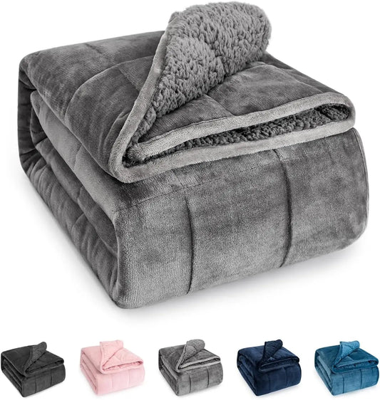 Sherpa Fleece Weighted Blanket - 15 lbs Plush Comfort