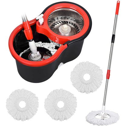 360° Spin Mop Set - Stainless Steel, 3 Microfiber Heads