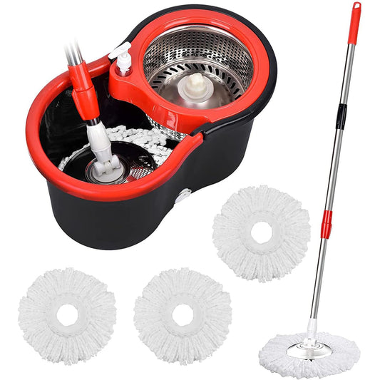 360° Spin Mop Set - Stainless Steel, 3 Microfiber Heads