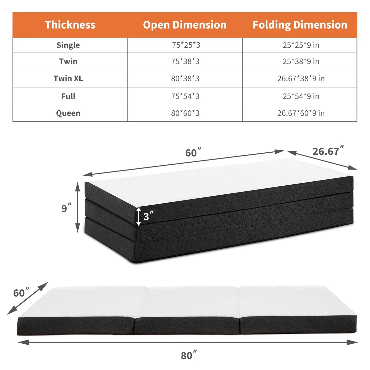 Memory Foam Travel Mattress - Portable, Foldable, CertiPUR-US