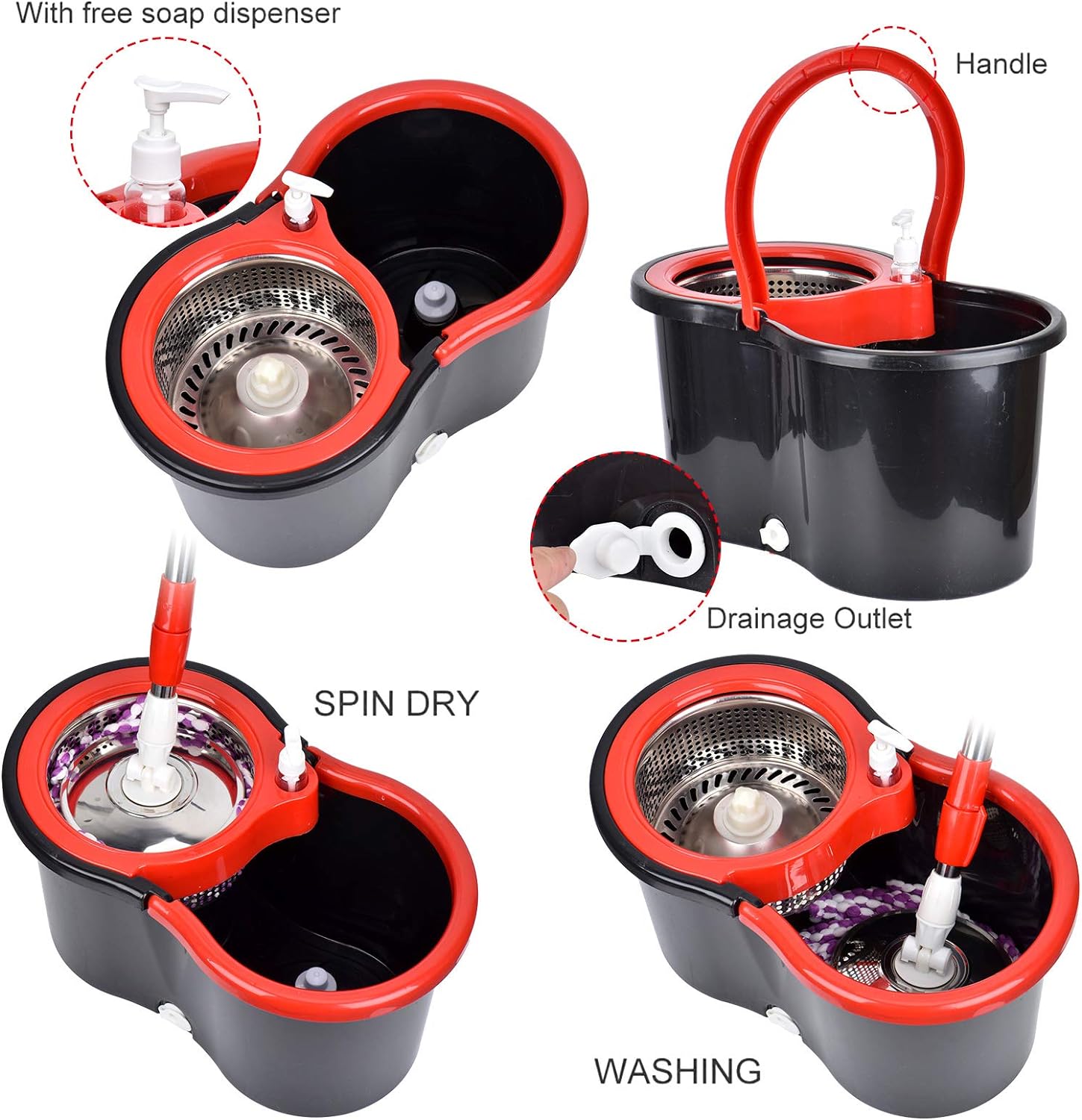 360° Spin Mop Set - Stainless Steel, 3 Microfiber Heads