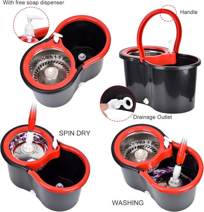 360° Spin Mop Set - Stainless Steel, 3 Microfiber Heads