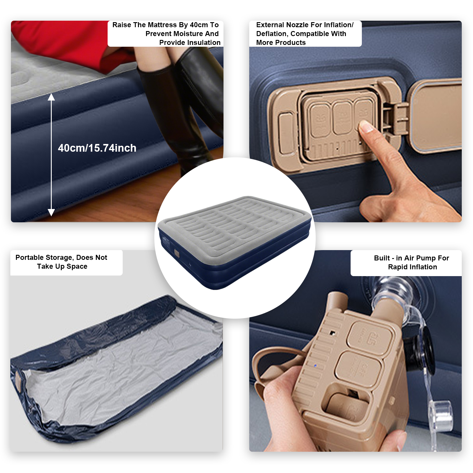 PVC Inflatable Mattress with Built-In Pump - 1-2 Person