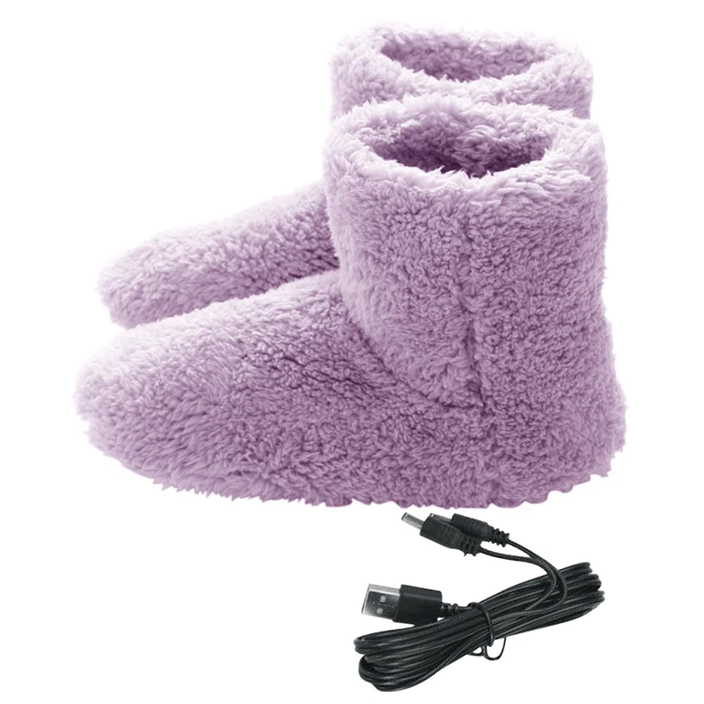 Electric Foot Warmer USB Heated Plush Slippers - Cozy & Washable