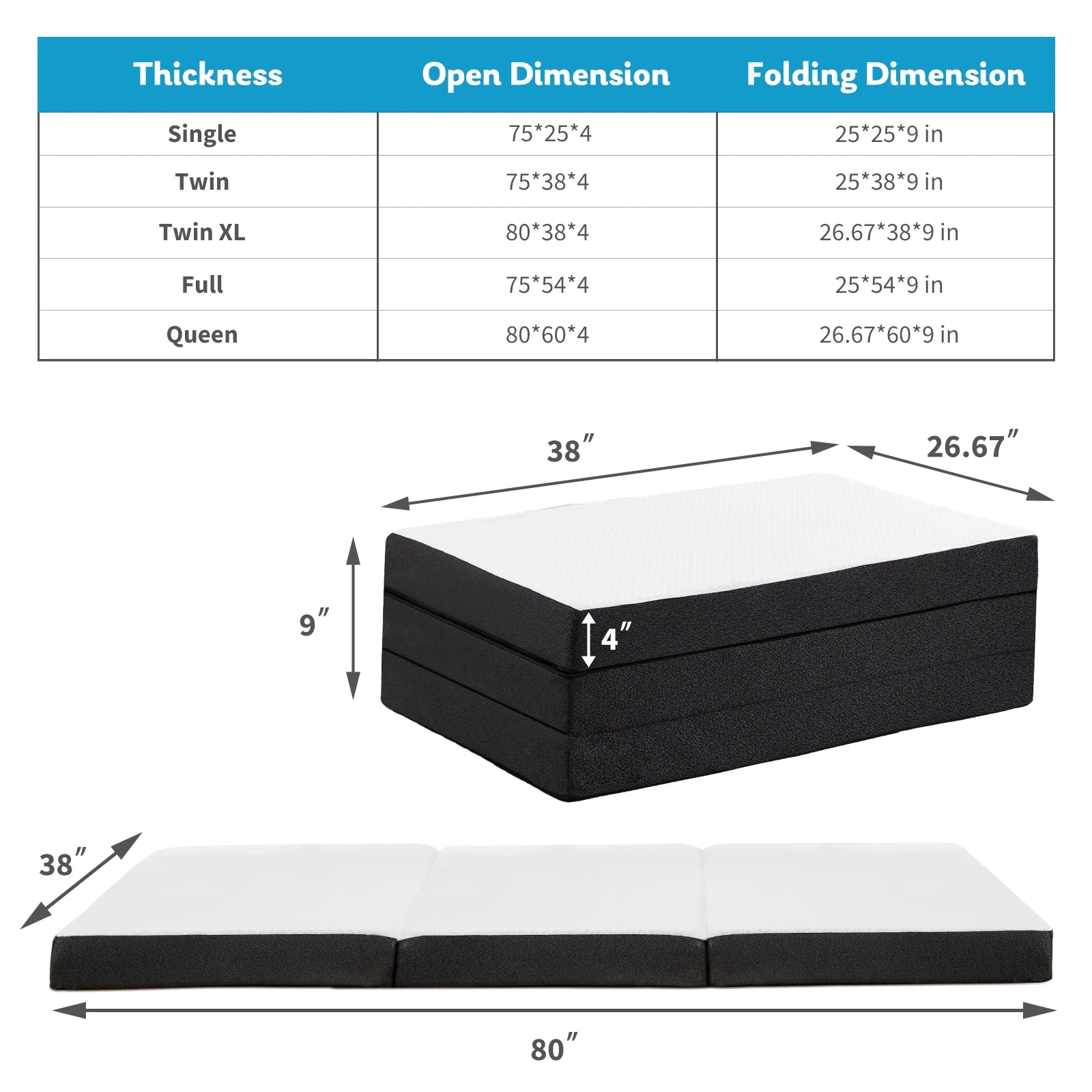Memory Foam Travel Mattress - Portable, Foldable, CertiPUR-US