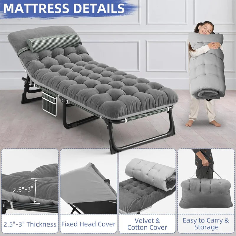 Camping Cot with Mattress - 4-Position Folding Bed 330lbs