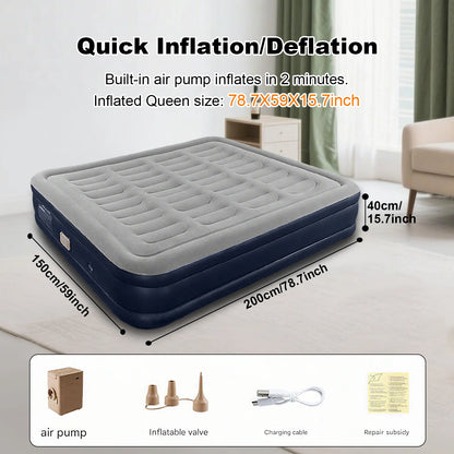 PVC Inflatable Mattress with Built-In Pump - 1-2 Person