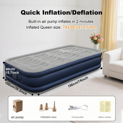 PVC Inflatable Mattress with Built-In Pump - 1-2 Person