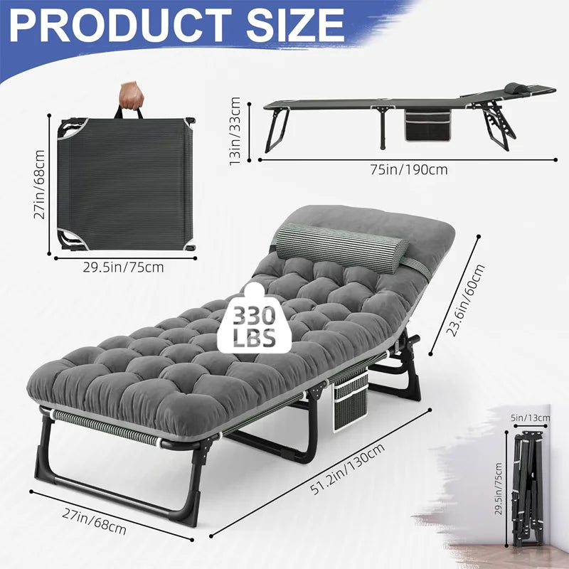 Camping Cot with Mattress - 4-Position Folding Bed 330lbs